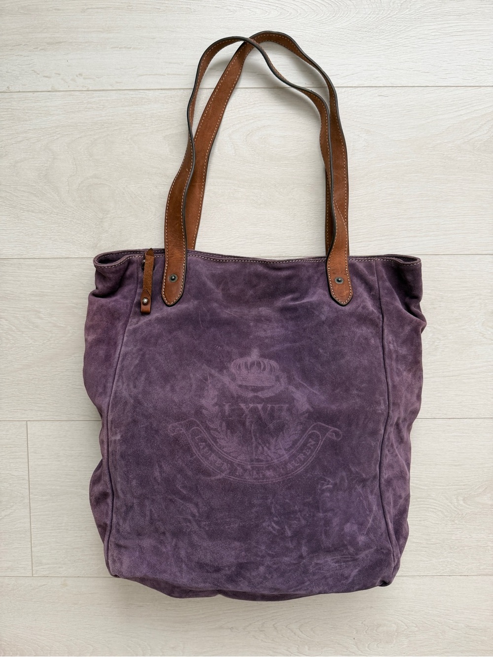 Lauren Ralph Lauren Putnam Signature Violet Purple Suede Leather Tote Bag Crest - Picture 10 of 16